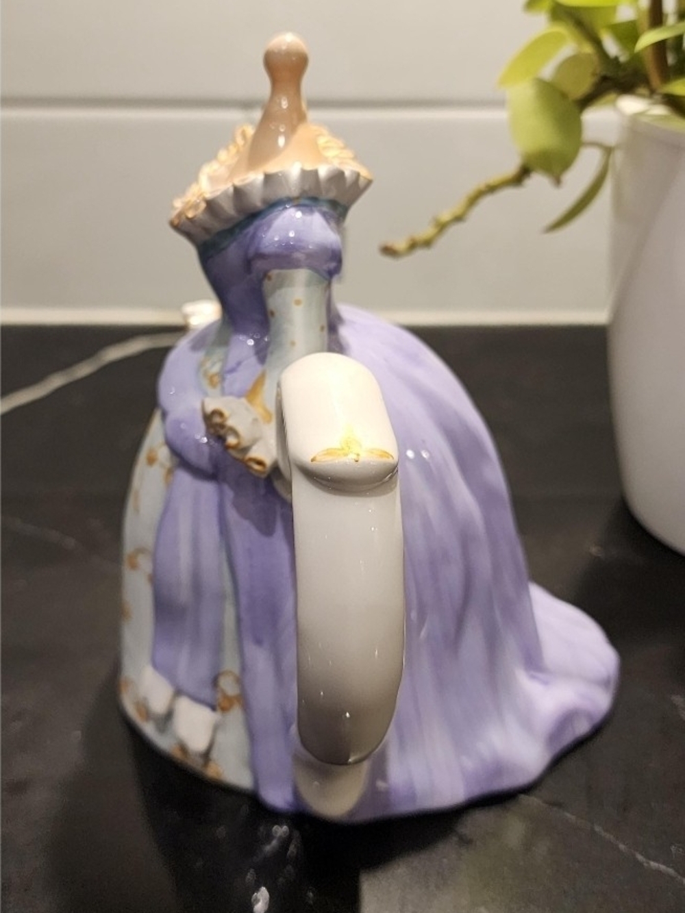 Vintage Figural Lady Teapot | Hand-Decorated Porcelain | Purple Gown | Antique - Picture 3 of 7